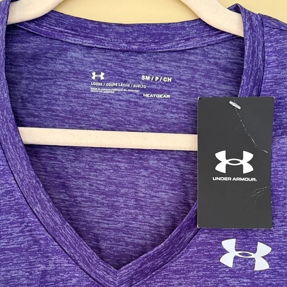 NWT Under Armour Women's Heathered Purple V-Neck Tee - Picture 3 of 4